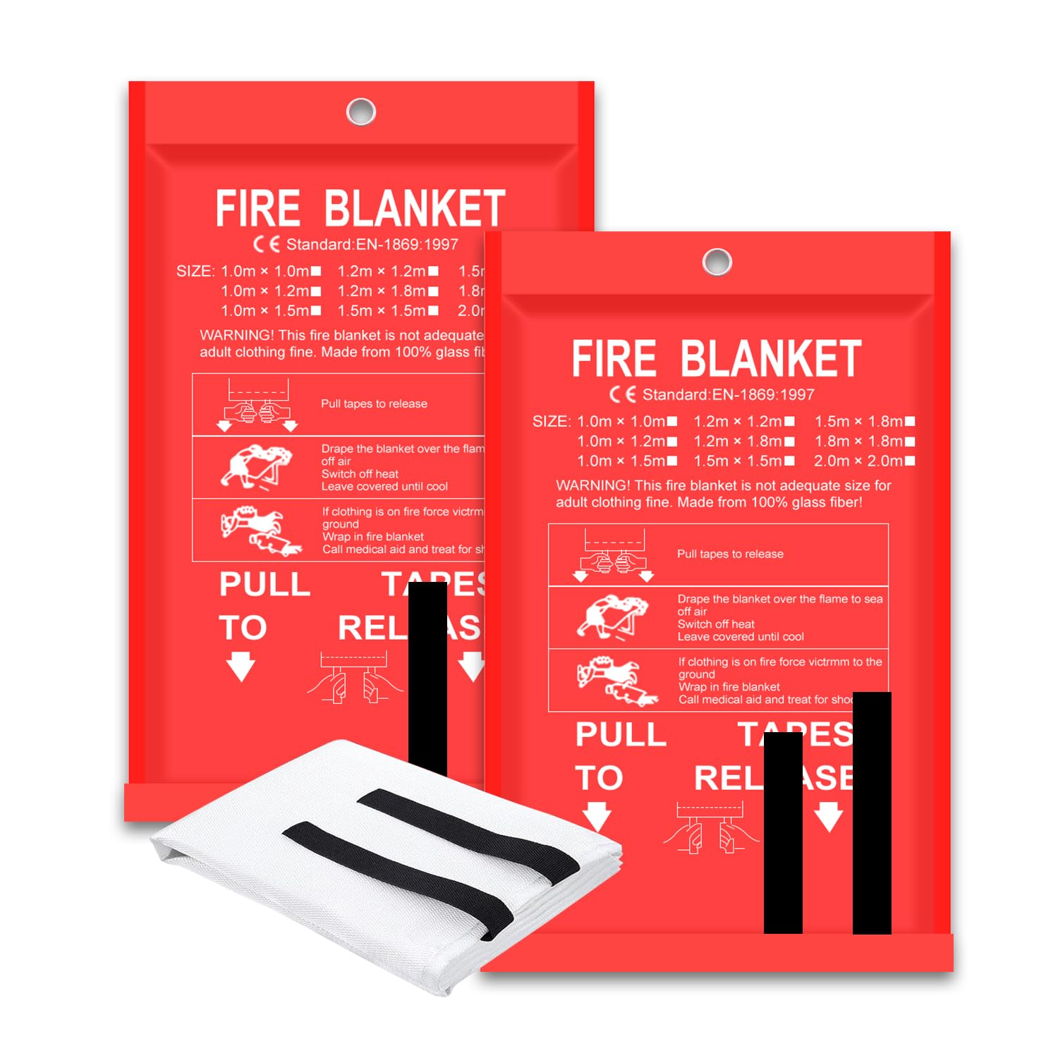 Fire Blanket Fiberglass - Пожарное одеяло, 2 упаковки, 2*2 м/1,5*1,5