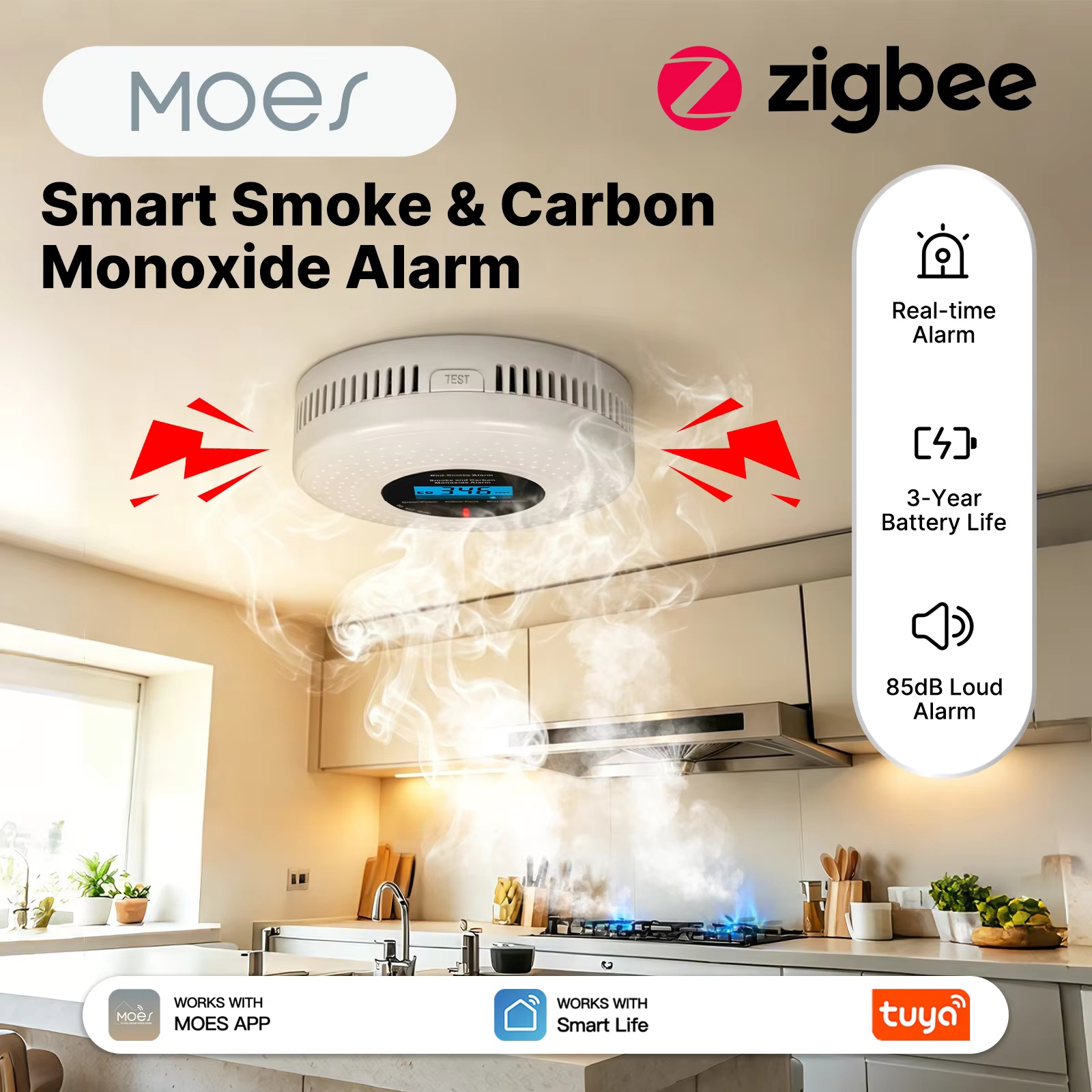 Zigbee Smoke Sensor Tuya - MOES Tuya Zigbee Умный датчик дыма